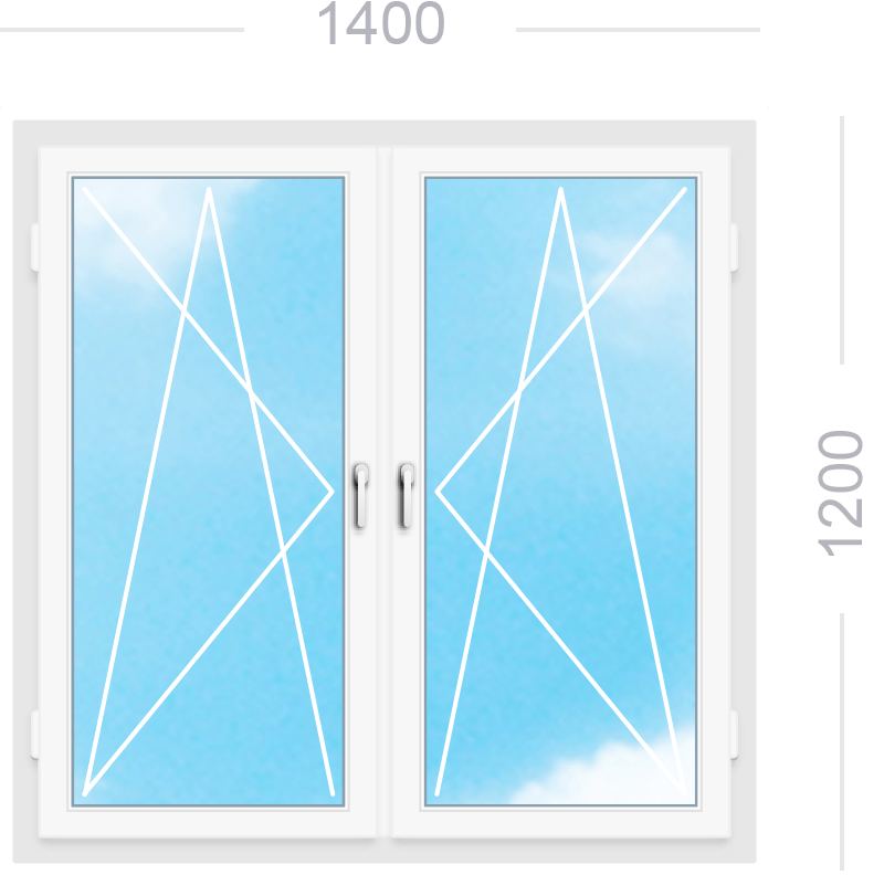 Двухстворчатое окно с двумя поворотно-откидными створками